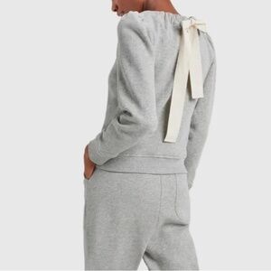 G. Label by Goop Steiner Tie Neck Sweatshirt in Grey Size Large